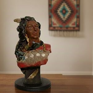 Native American Female Ceramic Bust Statue Figurine Indian Woman Home Decor Vtg